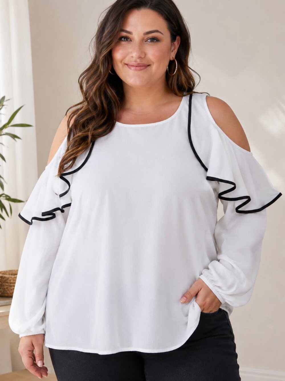 Lane Bryant Blouse 22/24 Blue Abstract Balloon Sleeve Peasant Top, New with Tags